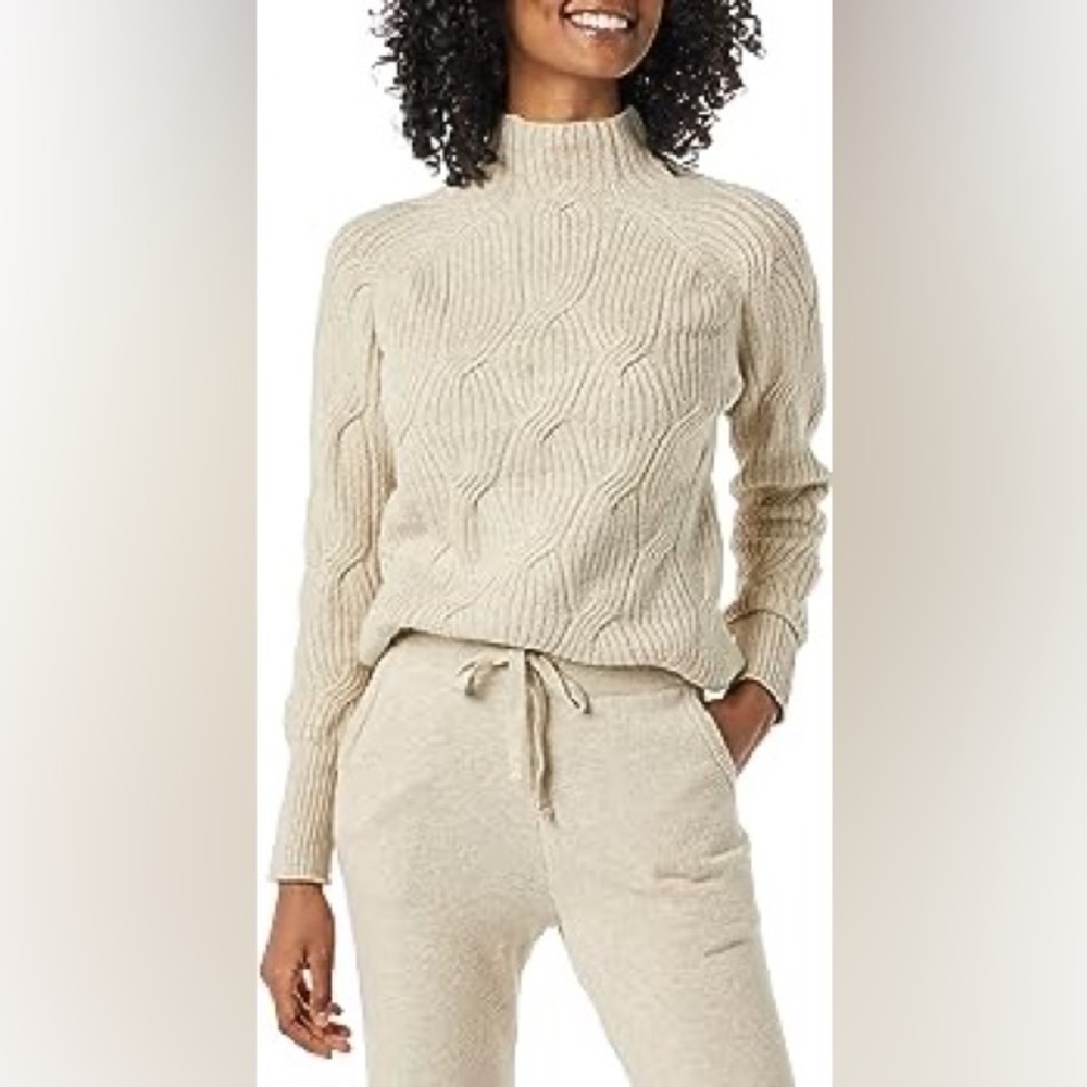 Amazon Essentials Women's Soft Touch Funnel Neck Cable Sweater